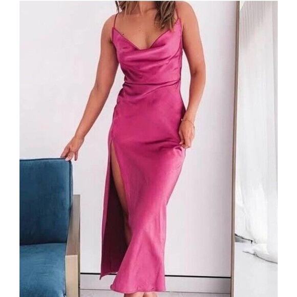 Lioness Dresses & Skirts - Lioness Walk The Line Satin Midi Dress US Magenta Small